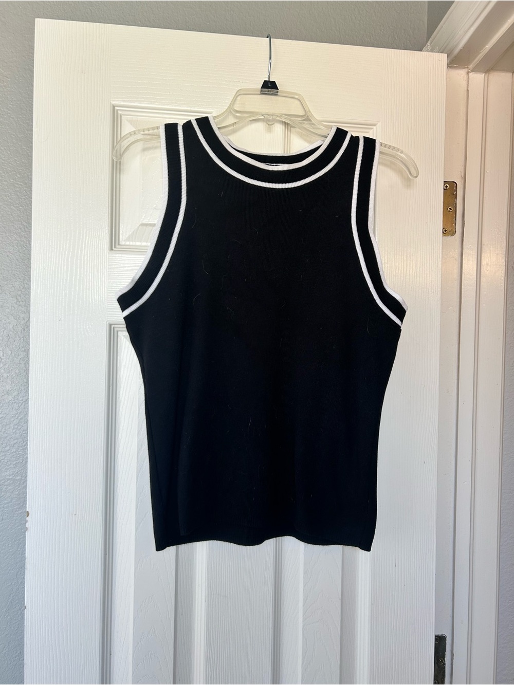 Black Sleeveless Knit Tank with White Trim